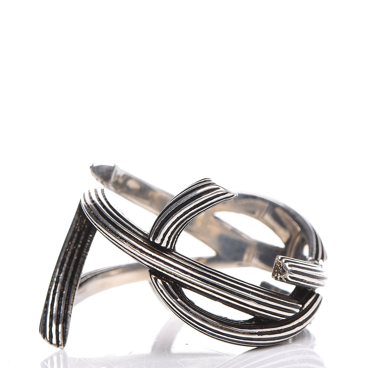 Straited Brass Monogram Ring 6 Oxidized Silver