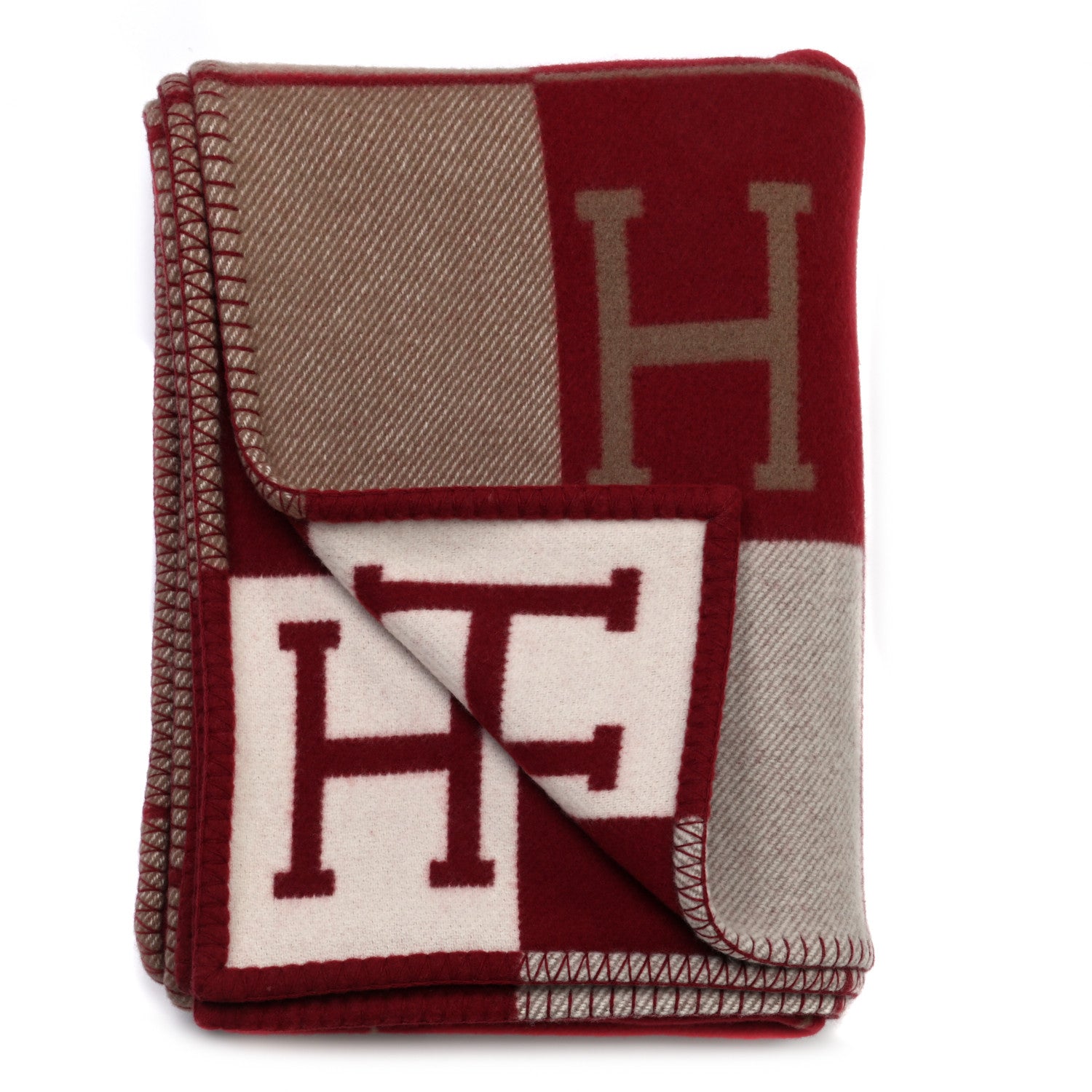 Hermes Wool Cashmere Avalon III Blanket Ecru Rouge H 2 of 3