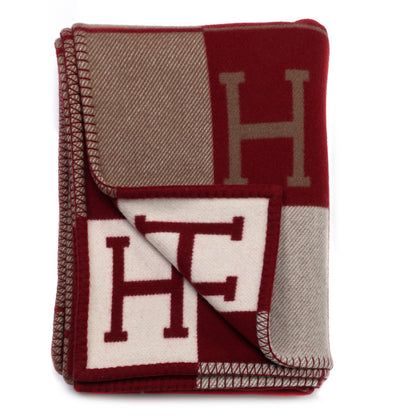 Hermes Wool Cashmere Avalon III Blanket Ecru Rouge H 2 of 3