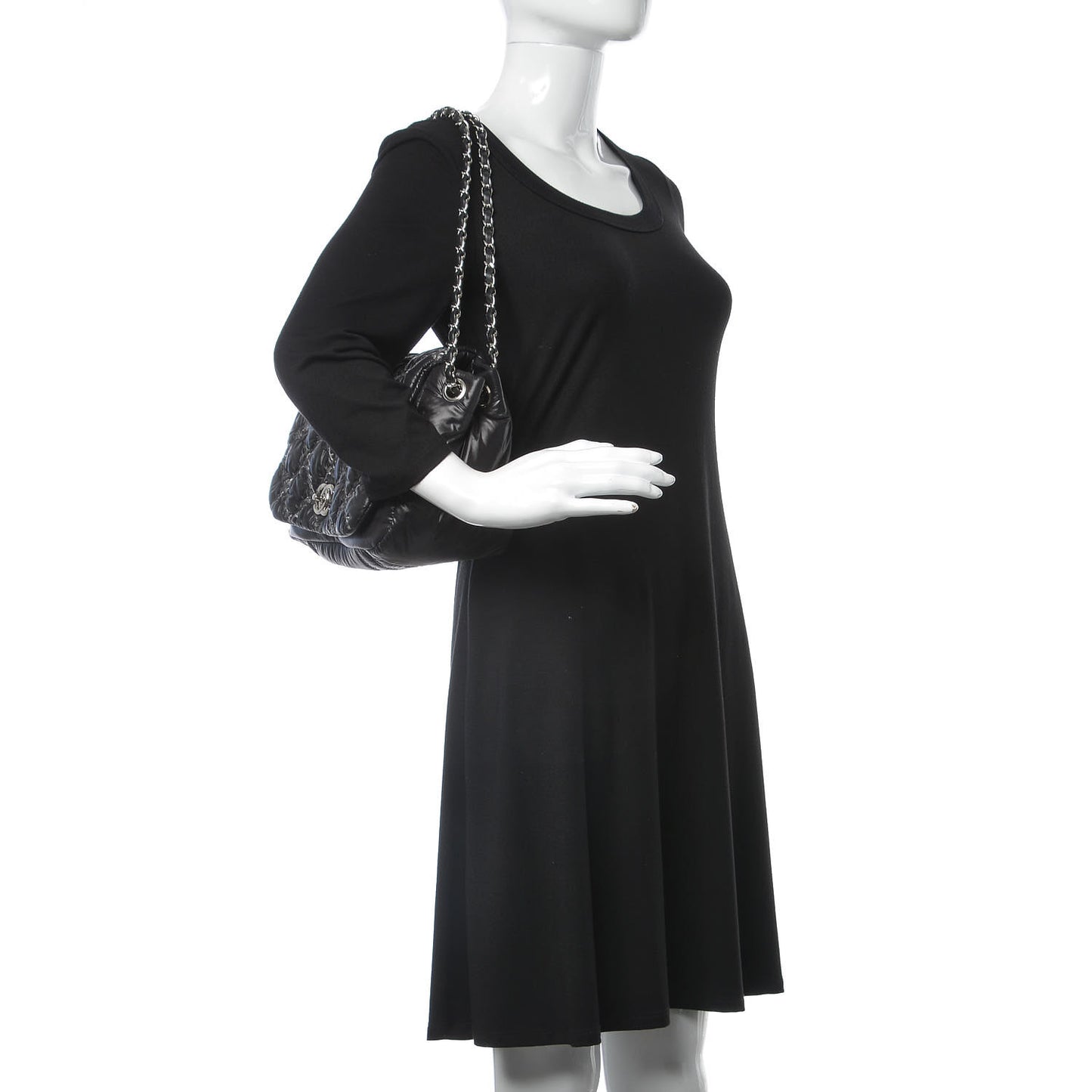 Nylon Quilted Tweed Stitch Bubble Flap Black