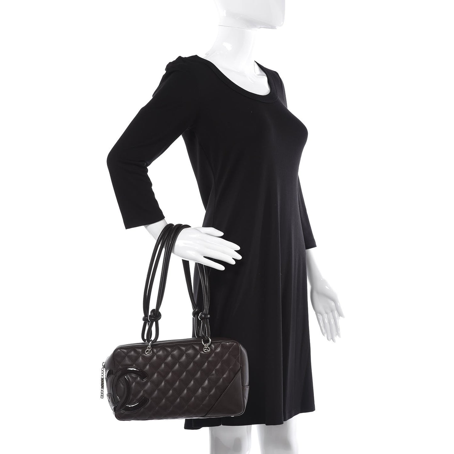 Calfskin Quilted Large Cambon Bowler Dark Brown