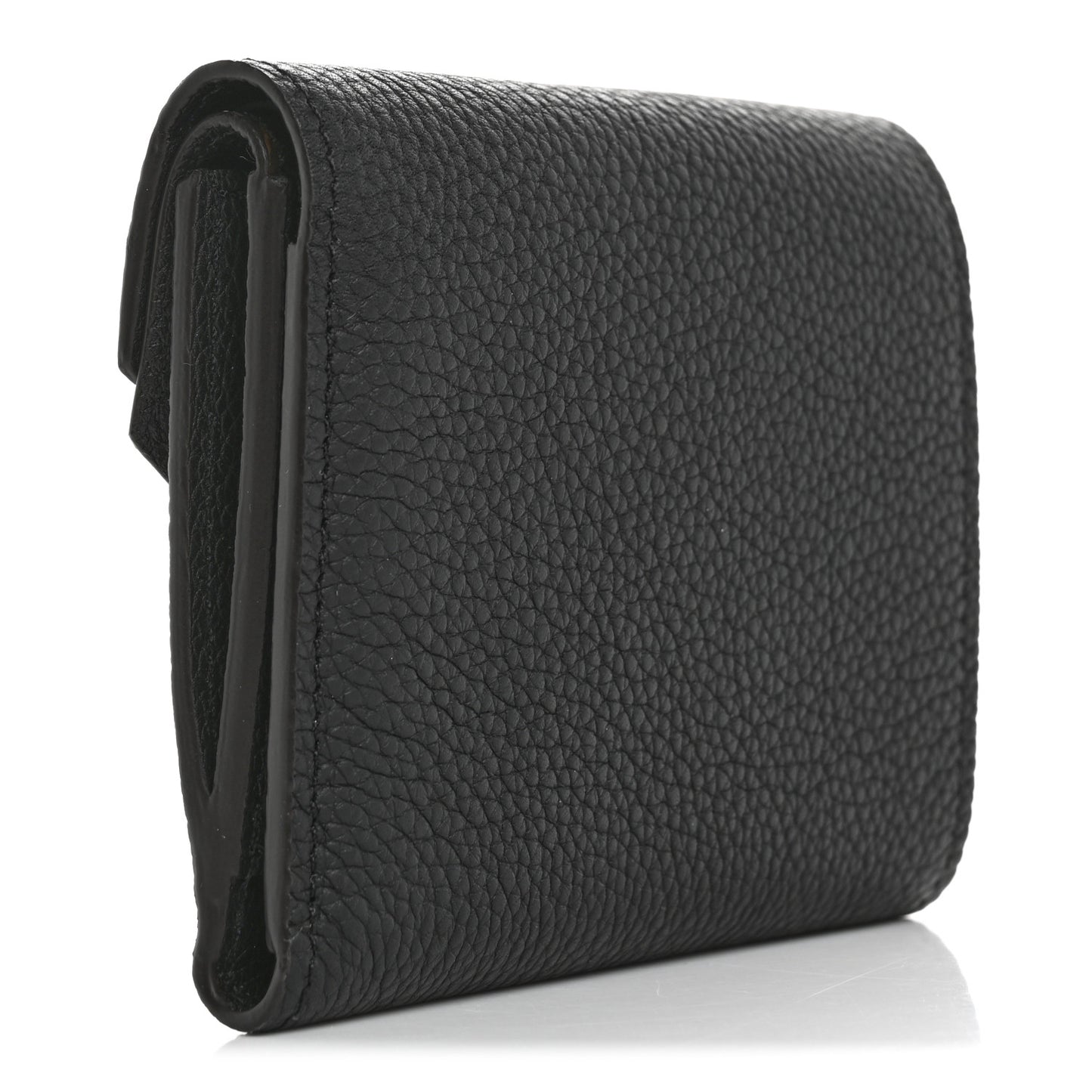Grained Calfskin Monogram Double V Compact Wallet Black