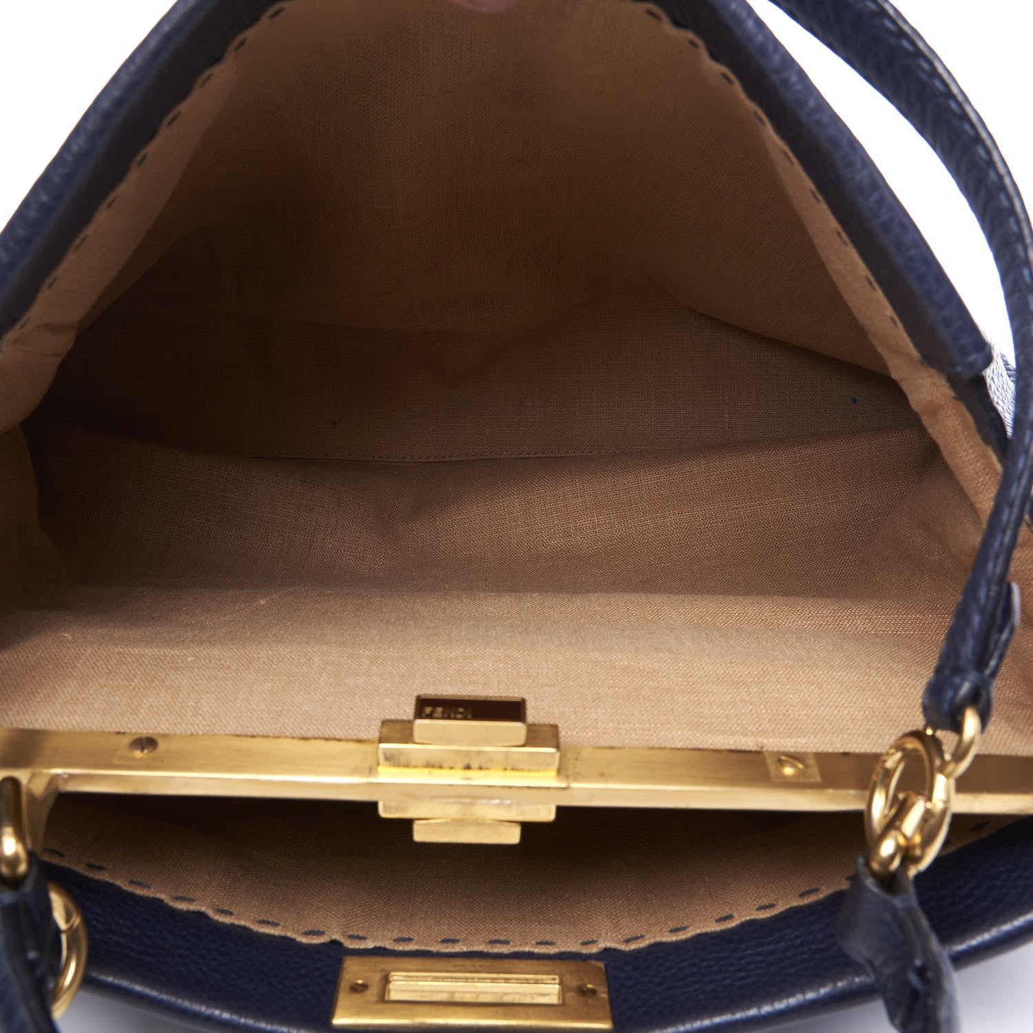 Fendi Cuoio Romano Raffia Selleria Large Peekaboo Iconic Satchel Navy 4 of 9