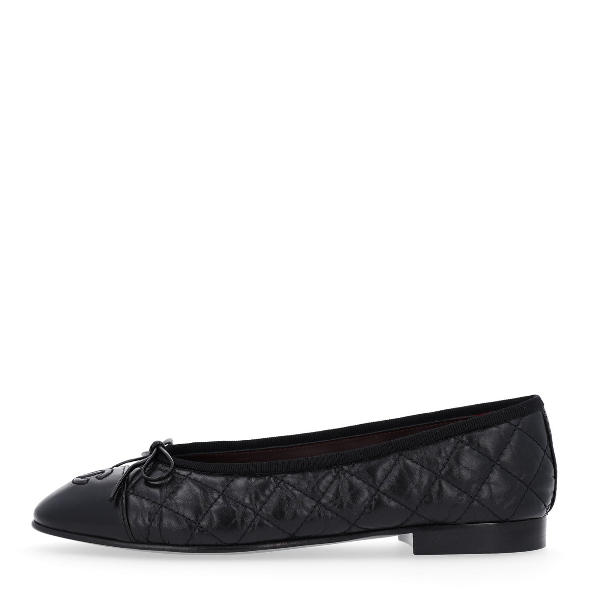Chanel Aged Calfskin Quilted CC Cap Toe Ballerina Flats 36 Black 1 of 10