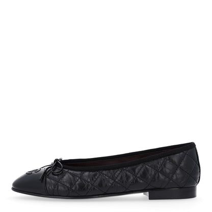 Chanel Aged Calfskin Quilted CC Cap Toe Ballerina Flats 36 Black 1 of 10