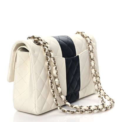 Chanel Lambskin Quilted Medium Double Flap Black White 2 of 10