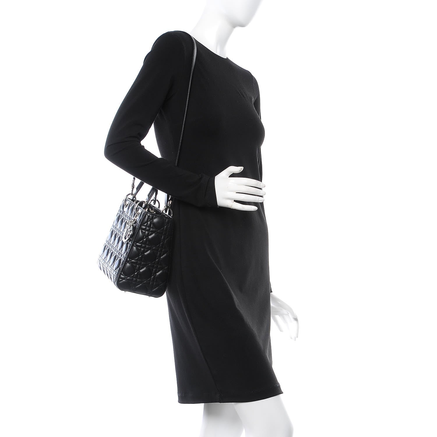 Christian Dior Lambskin Cannage Medium Lady Dior Black 2 of 7