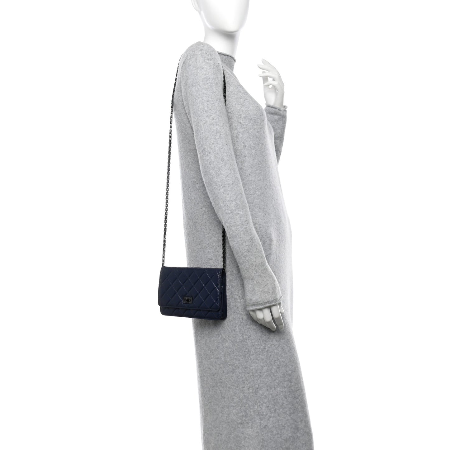 Aged Calfskin Quilted Reissue Wallet On Chain WOC Navy Blue