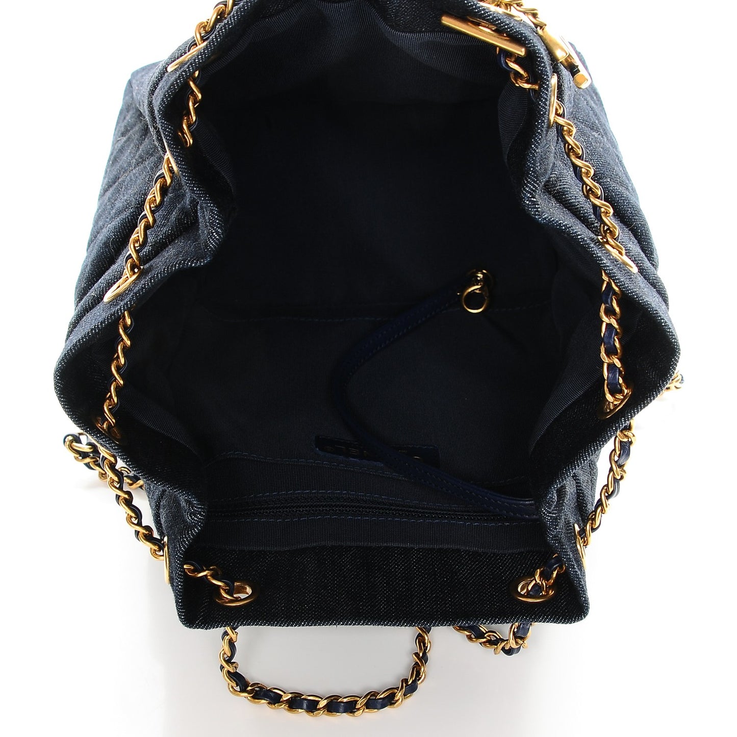 Washed Denim Quilted Small Urban Spirit Drawstring Bag Dark Blue