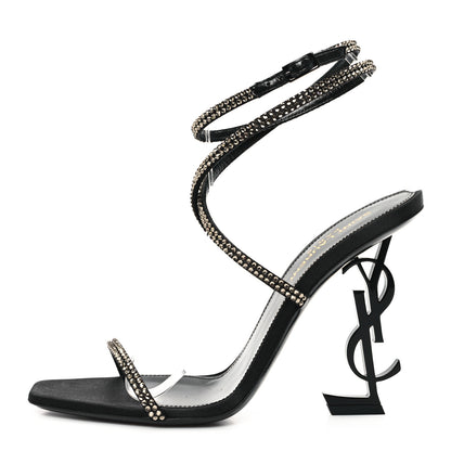 Saint Laurent Crepe Satin Strass Opyum 110 Sandals 38.5 Black 1 of 9