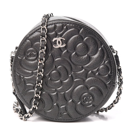 Chanel Goatskin Camellia Quilted Round Clutch With Chain Grey 1 of 10