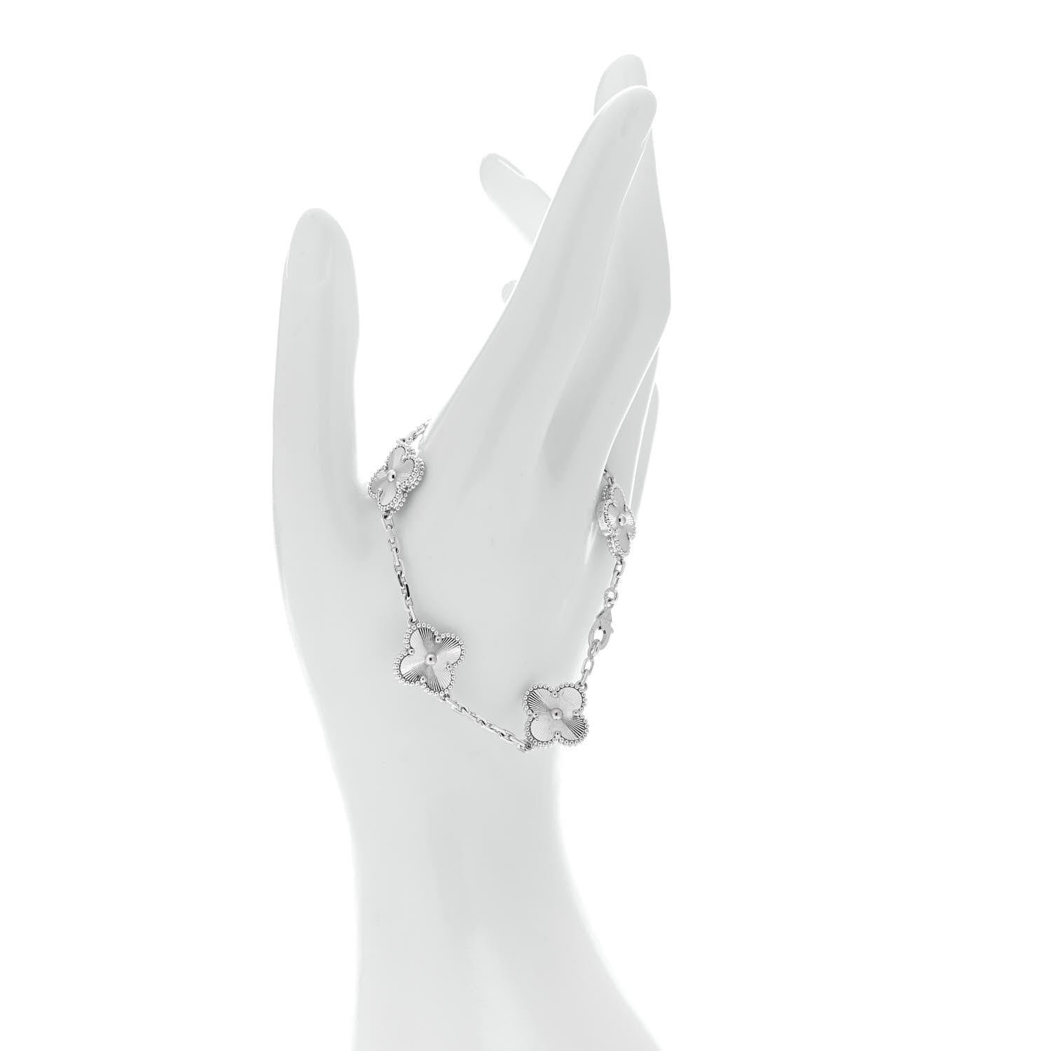 Van Cleef & Arpels 18K White Gold 5 Motifs Guilloche Vintage Alhambra Bracelet 2 of 6