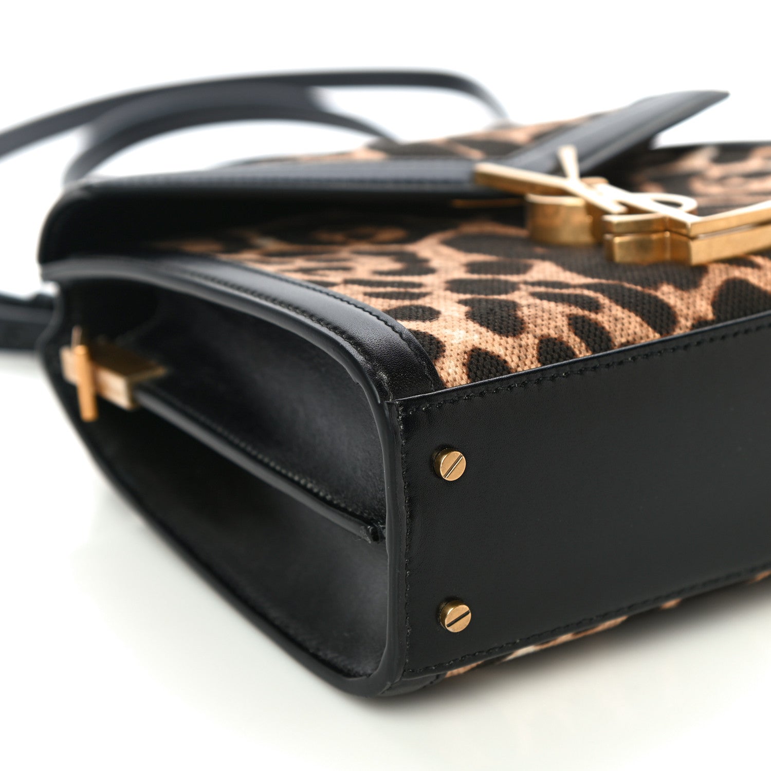 Saint Laurent Canvas Leopard Print Mini Classic Monogram Cassandra Top Handle Black 9 of 11