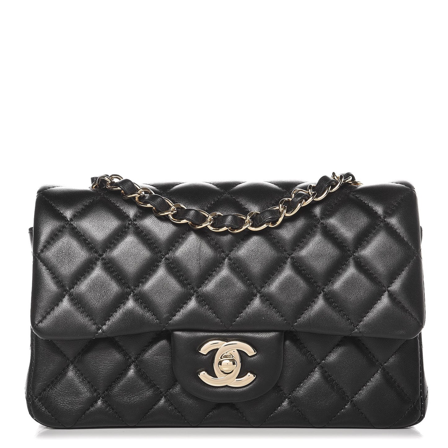 Lambskin Quilted Mini Rectangular Flap Black