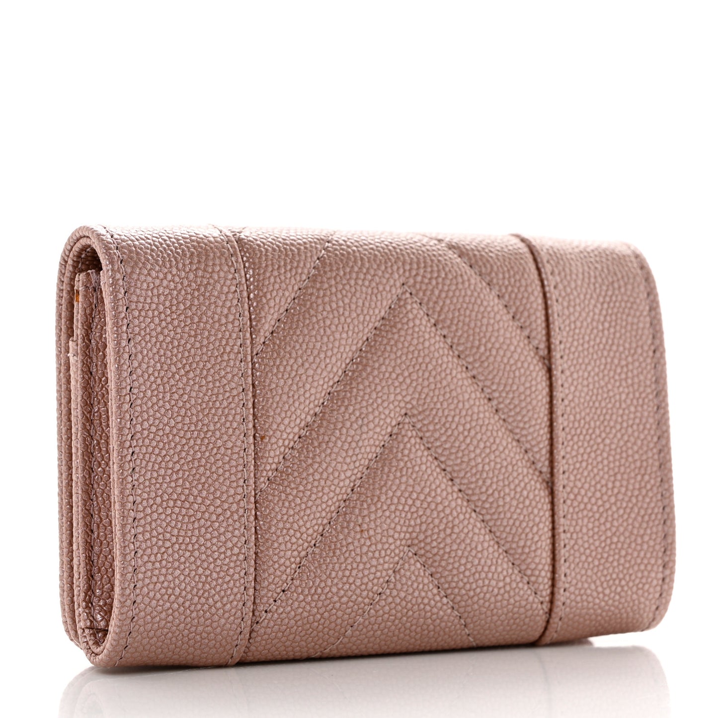 Metallic Caviar Chevron Quilted Vintage Mademoiselle Flap Card Holder Pink