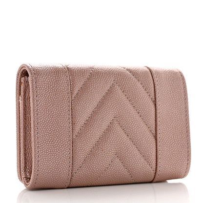 Chanel Metallic Caviar Chevron Quilted Vintage Mademoiselle Flap Card Holder Pink 3 of 9