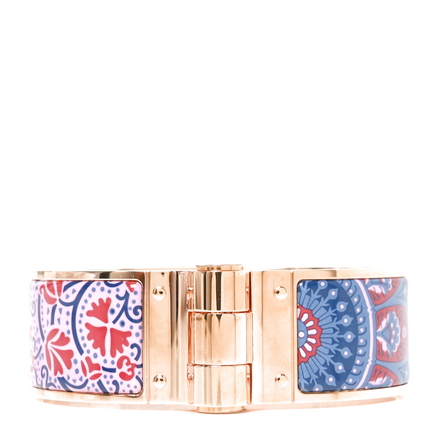 Hermes Enamel Printed Wide Cachemire Fleuri Hinged Bracelet L Surnaturel 1 of 4