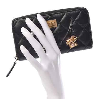 Chanel Aged Calfskin Quilted Small Lucky Charms 2.55 Reissue Zip Around Wallet Black 2 of 8