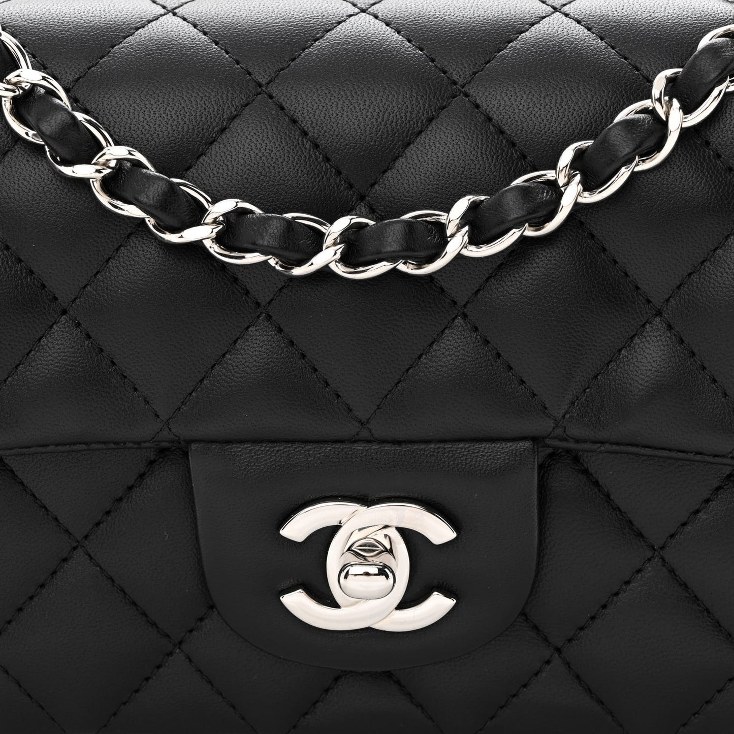 Lambskin Quilted Mini Rectangular Flap Black