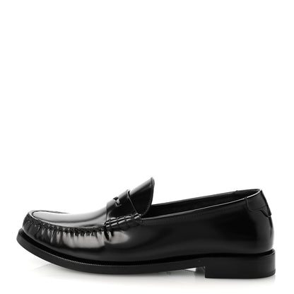 Saint Laurent Glazed Calfskin Le Loafer 15 Penny Slippers 38.5 Black 1 of 20