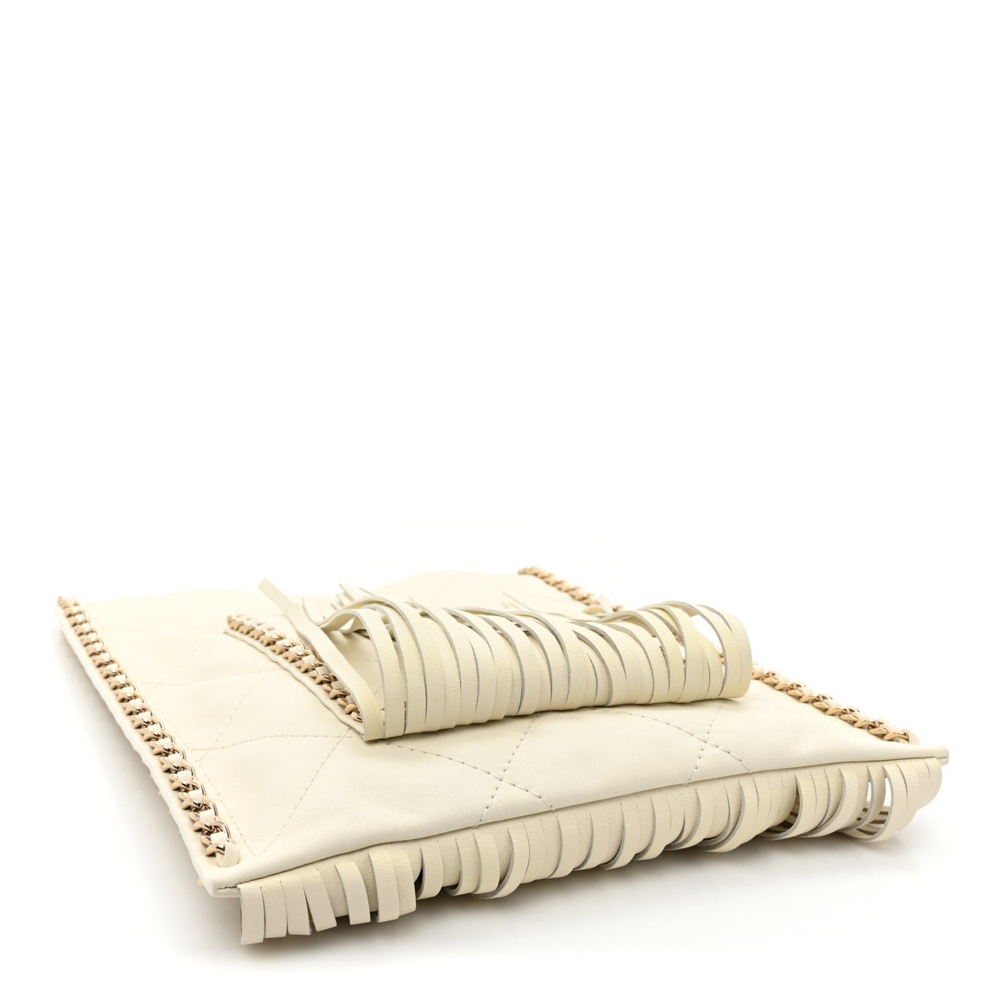 Calfskin Quilted Fringe Small Shopping Bag White