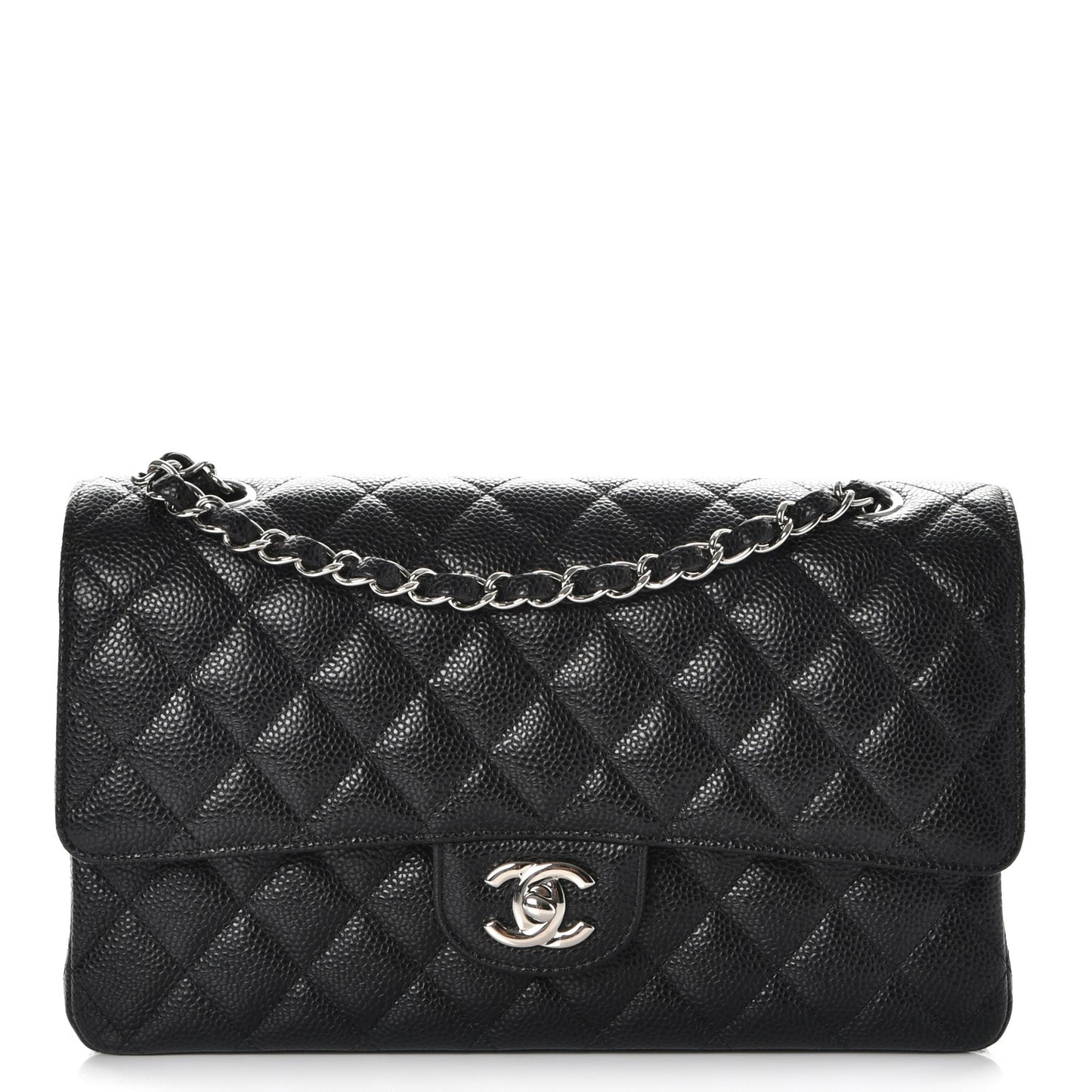 Caviar Quilted Medium Double Flap Black