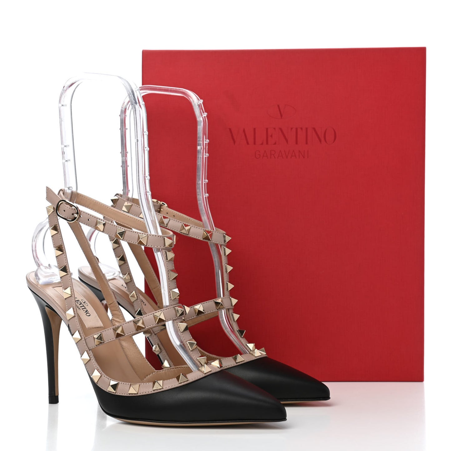 Nappa Rockstud Ankle Strap Pumps 38.5 Black Poudre