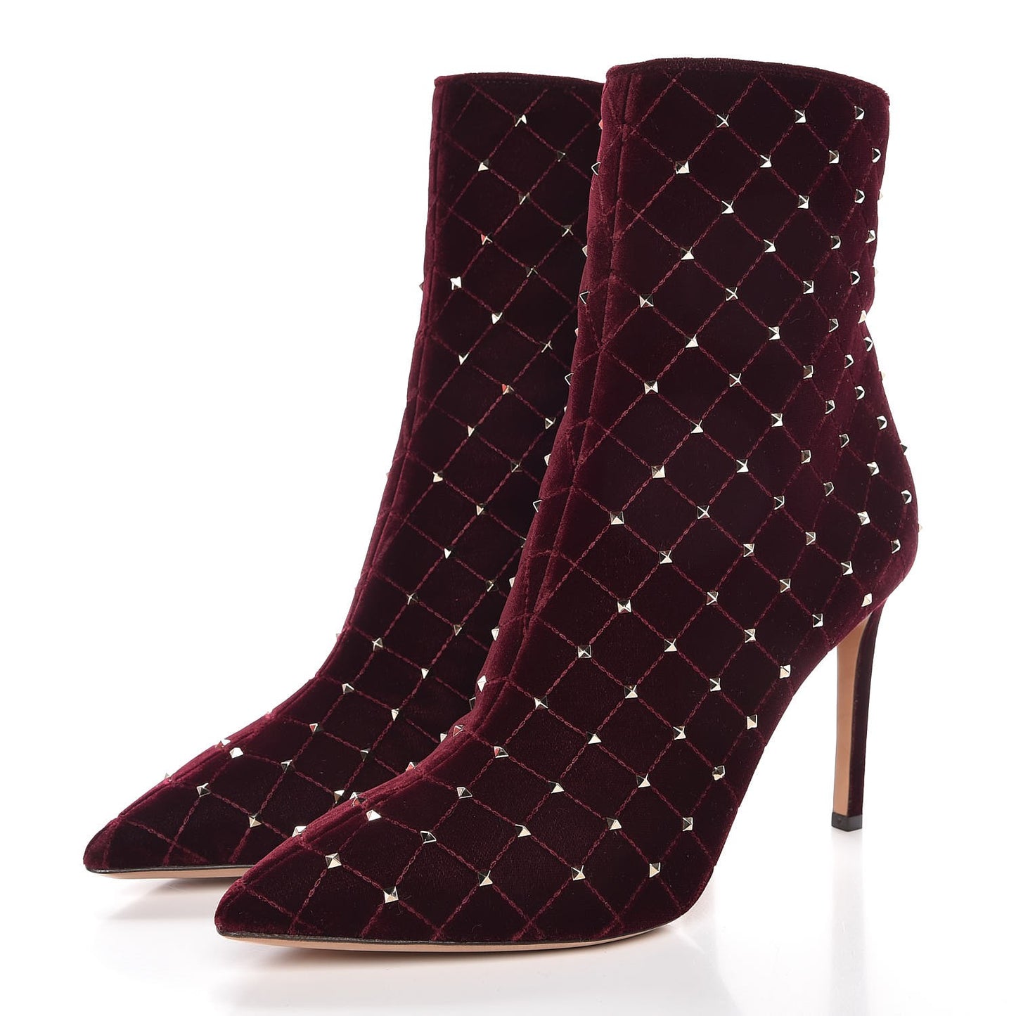 Velvet Rockstud Spike Court Ankle Booties 40 Rubino