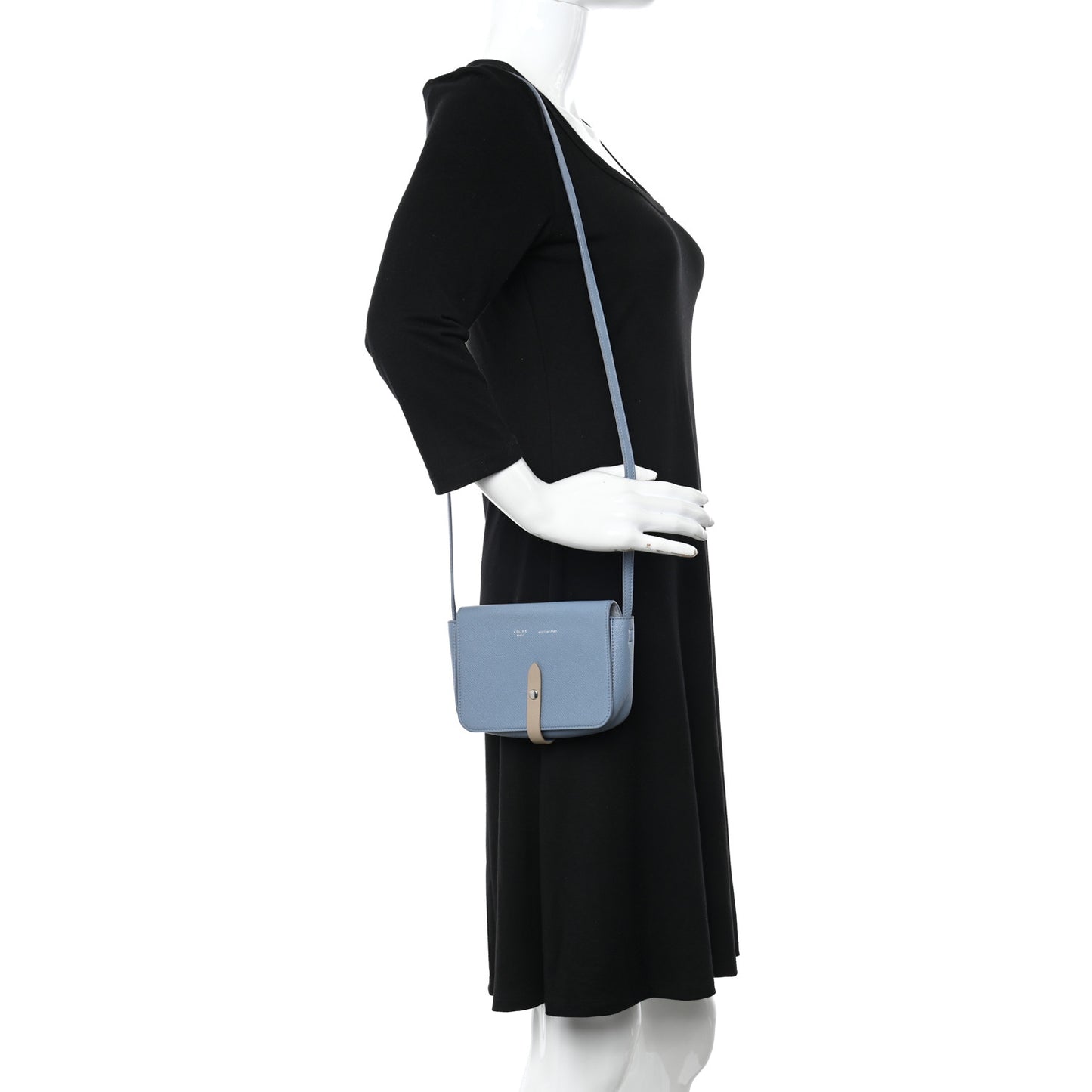 Grained Shiny Calfskin Strap Clutch Slate Blue