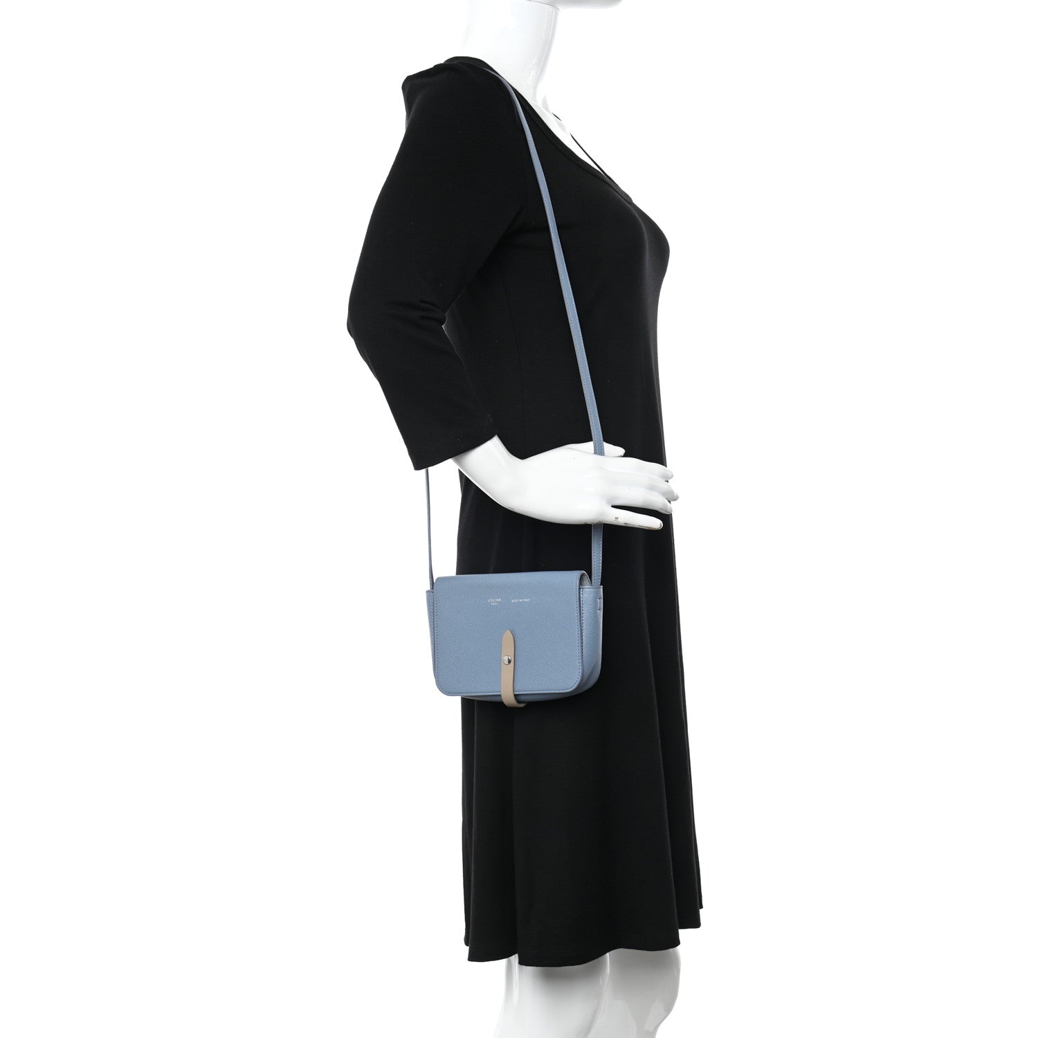 Celine Grained Shiny Calfskin Strap Clutch Slate Blue 3 of 9