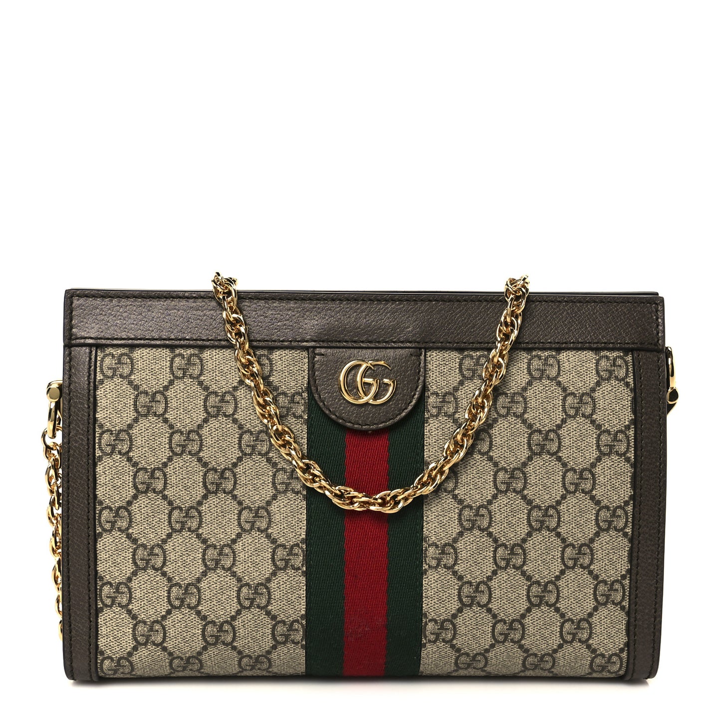 GG Supreme Monogram Web Small Ophidia Chain Shoulder Bag Brown