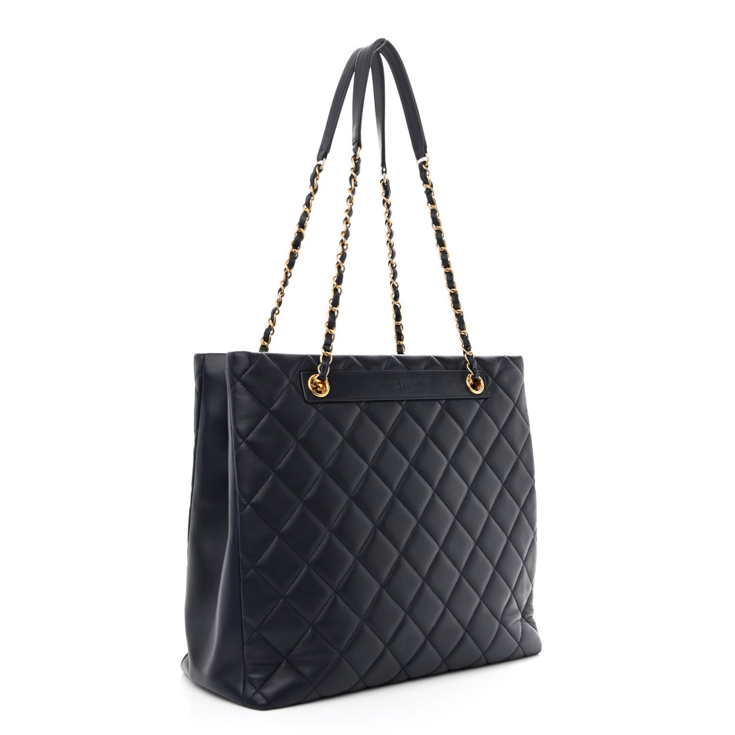Lambskin Quilted Trendy CC Shopping Tote Navy