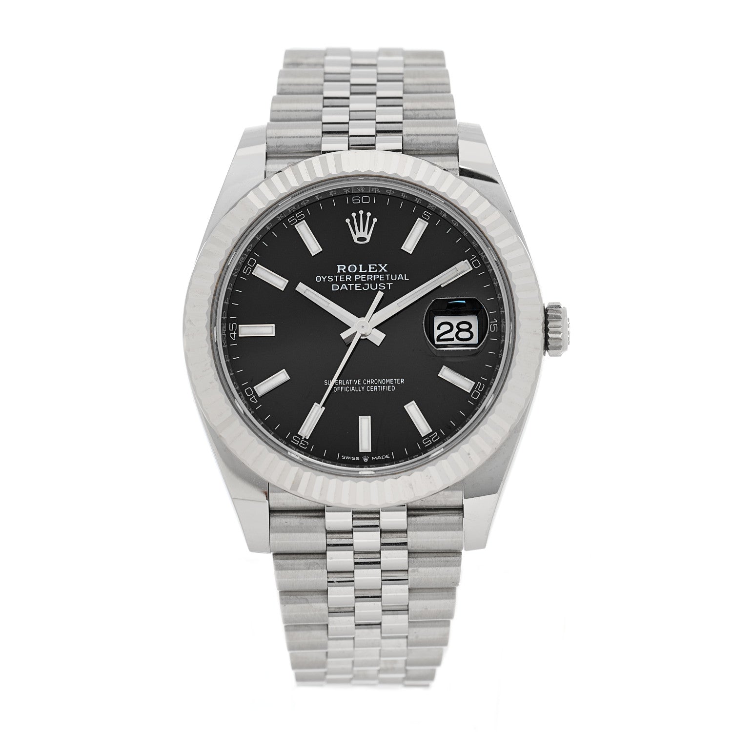 Rolex Stainless Steel 18K White Gold 41mm Oyster Perpetual Datejust Watch Black 126334 1 of 5
