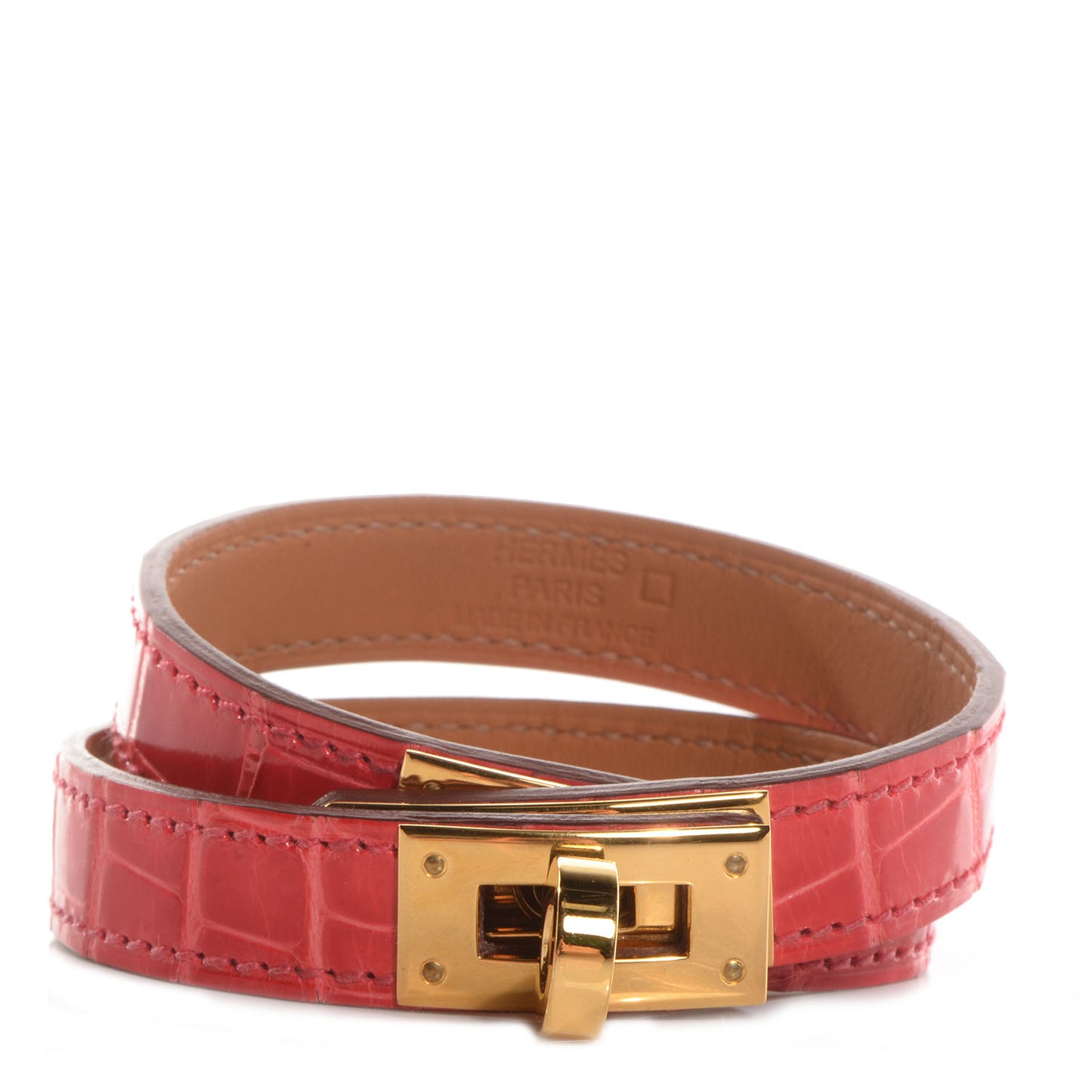 Shiny Alligator Kelly Double Tour Bracelet Medium Bougainvillea