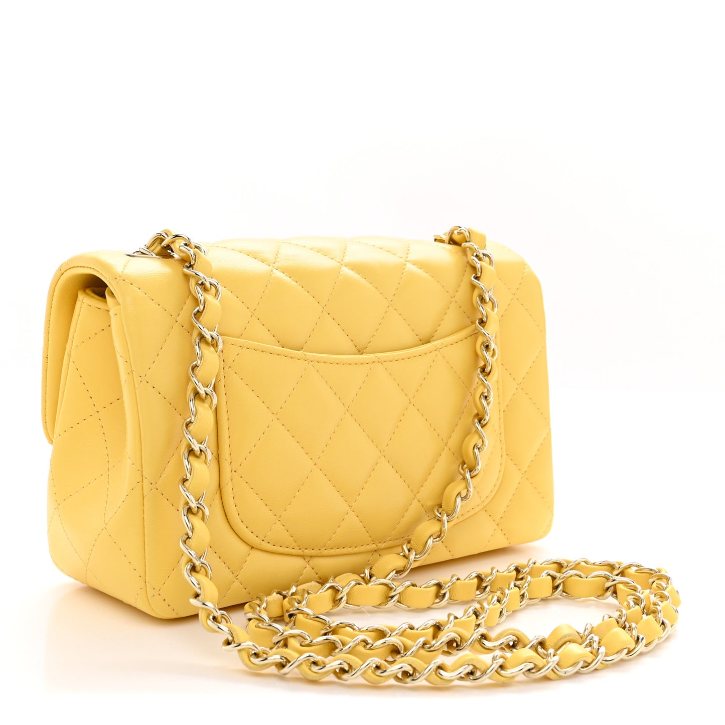 Lambskin Quilted Mini Rectangular Flap Yellow