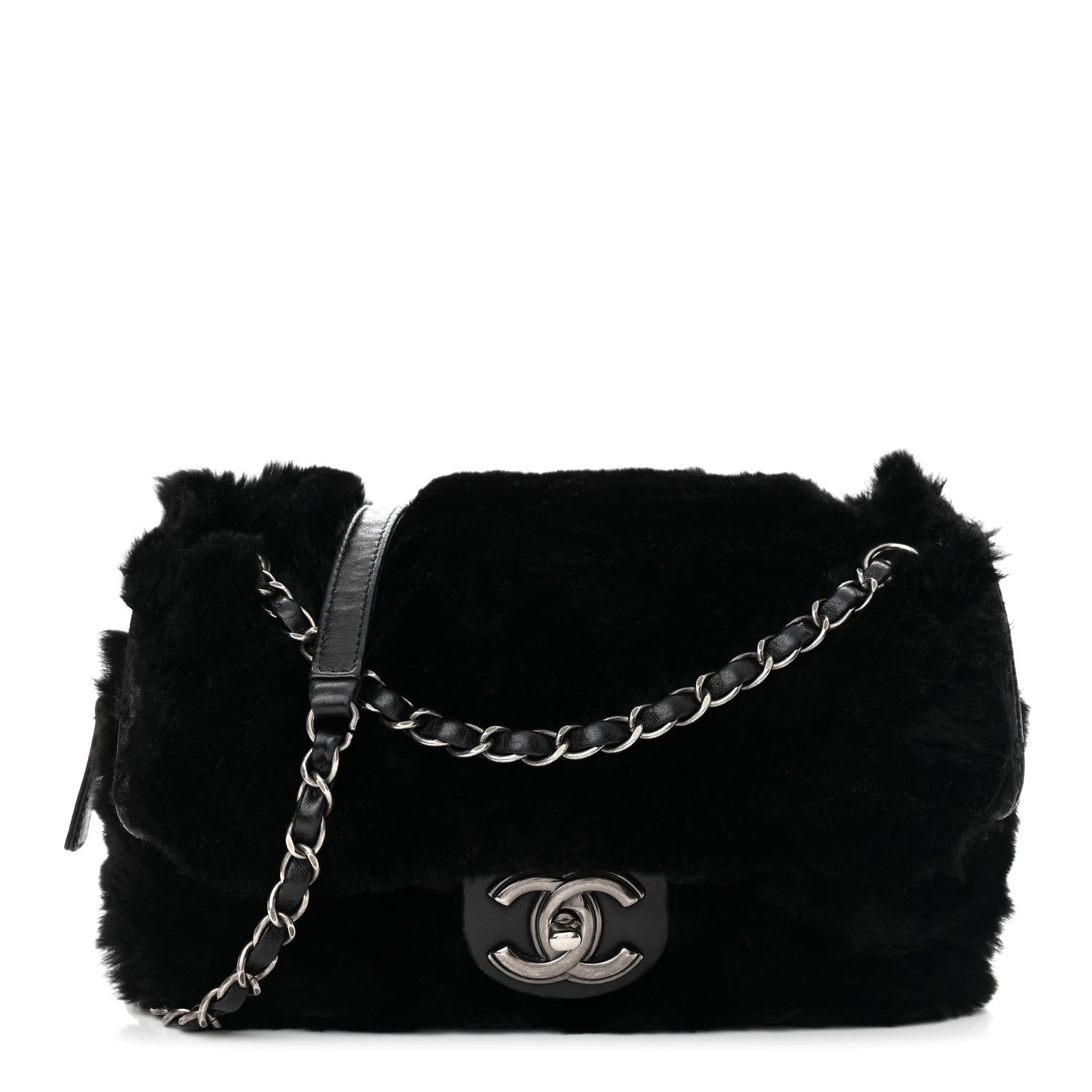 Chanel Rabbit Fur Medium Single Flap Black 1 of 10