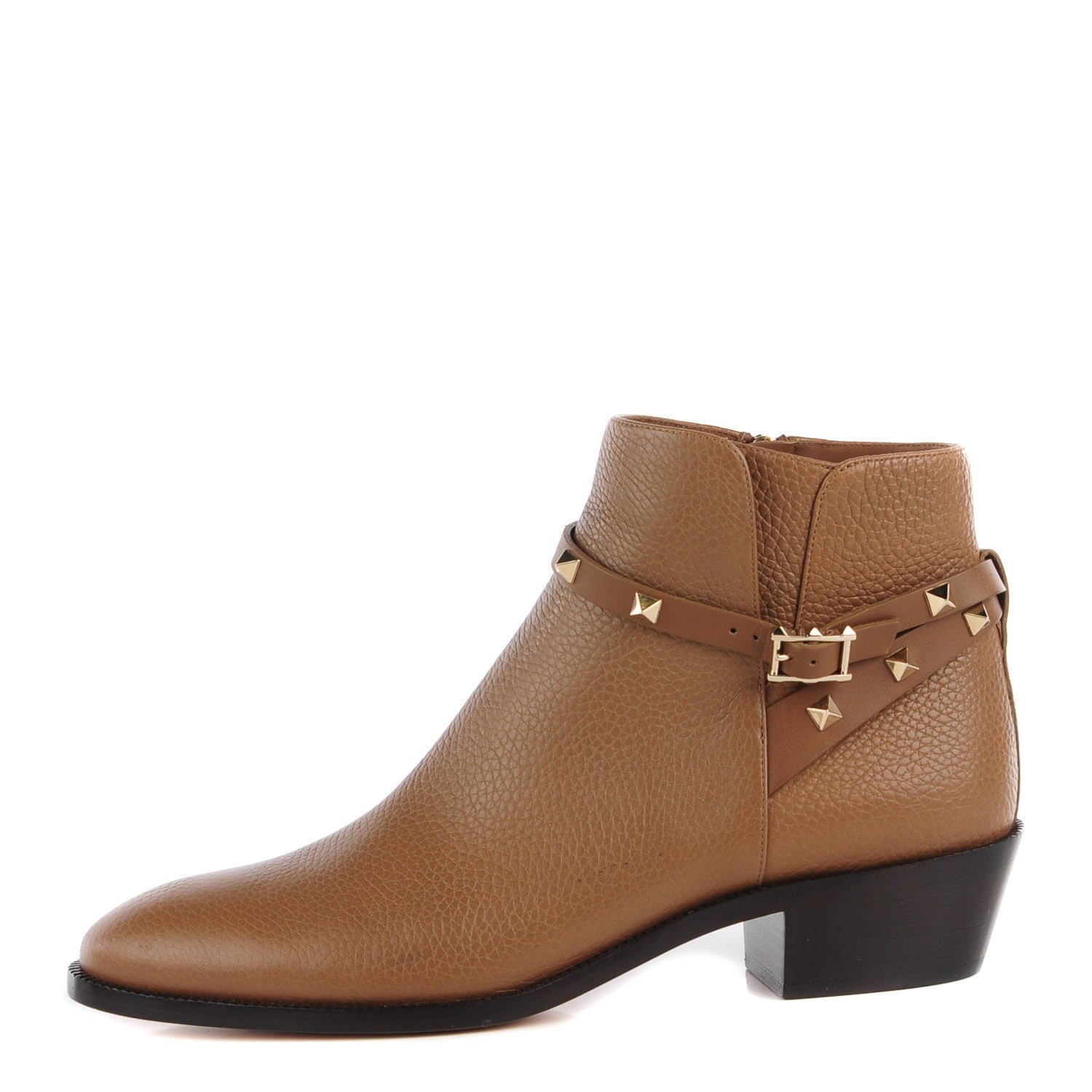 Valentino Garavani Grained Calfskin Rockstud Single Buckle 35mm Cowboy Ankle Boots 41 Nocciola 1 of 7