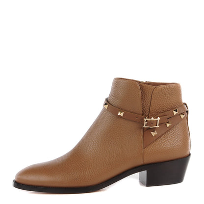 Valentino Garavani Grained Calfskin Rockstud Single Buckle 35mm Cowboy Ankle Boots 41 Nocciola 1 of 7