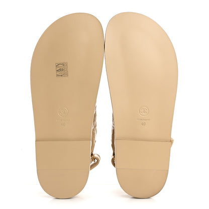 Chanel Crumpled Shiny Lambskin Velcro Dad Sandals 40 Beige 6 of 10