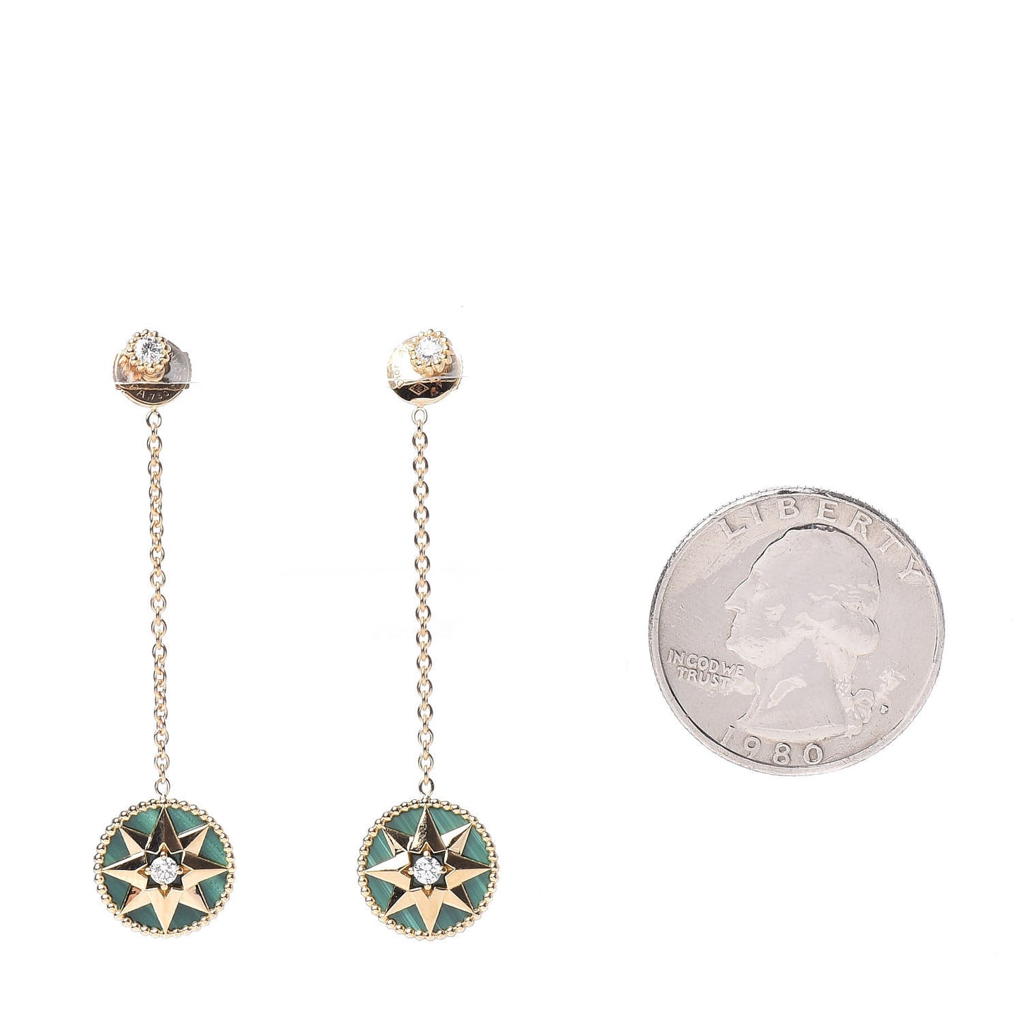 18K Yellow Gold Diamond Malachite Rose Des Vents Drop Earrings