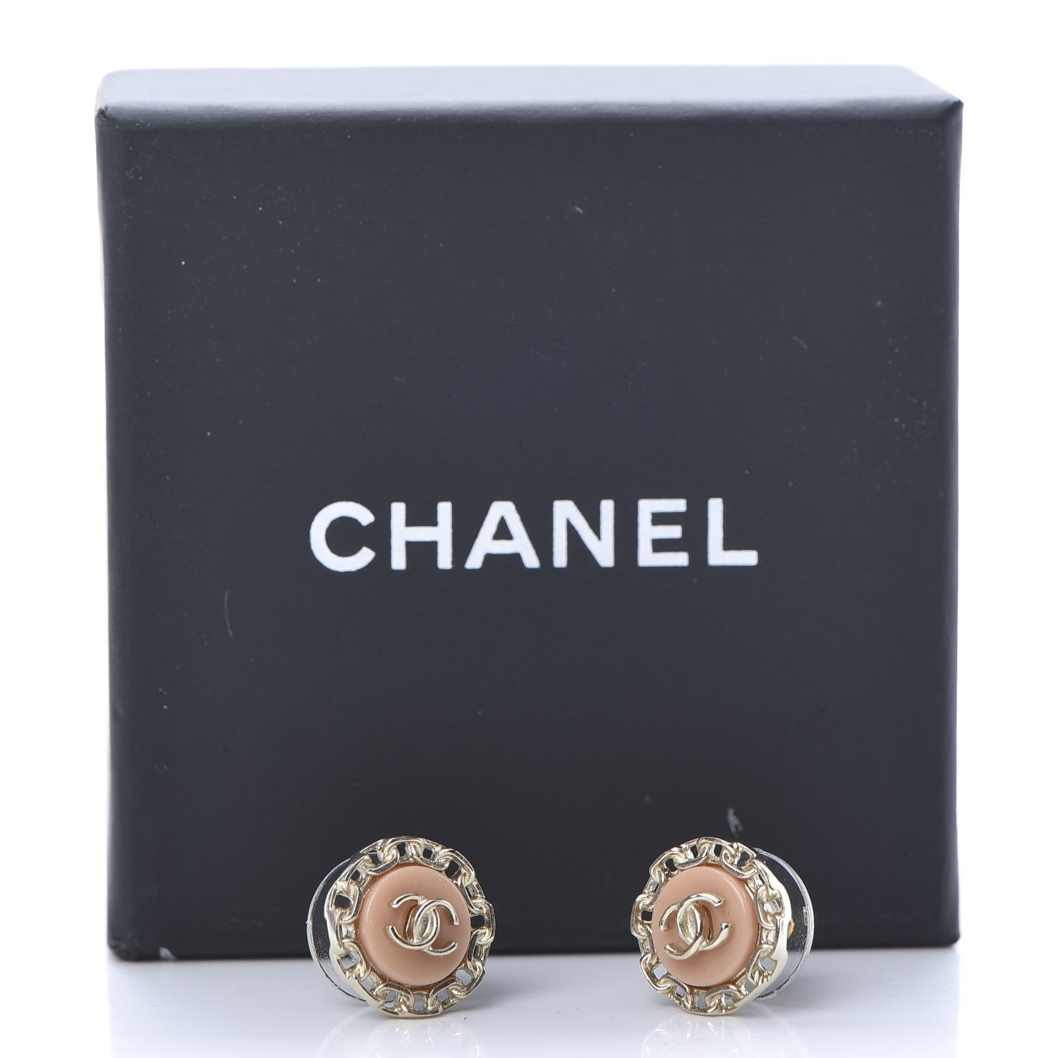 Chanel Resin Chain CC Round Earrings Gold Pink 5 of 5