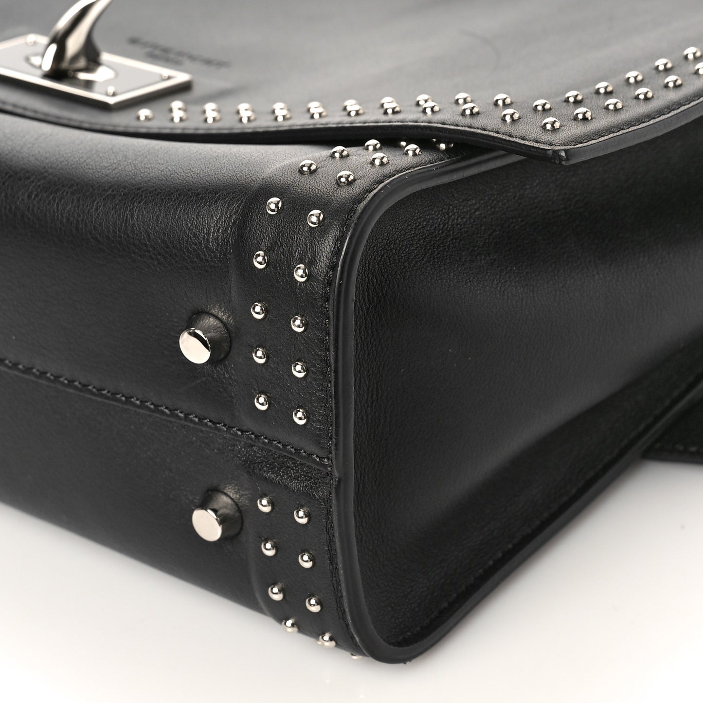 Grained Calfskin Studded Small Shark Lock Satchel Black