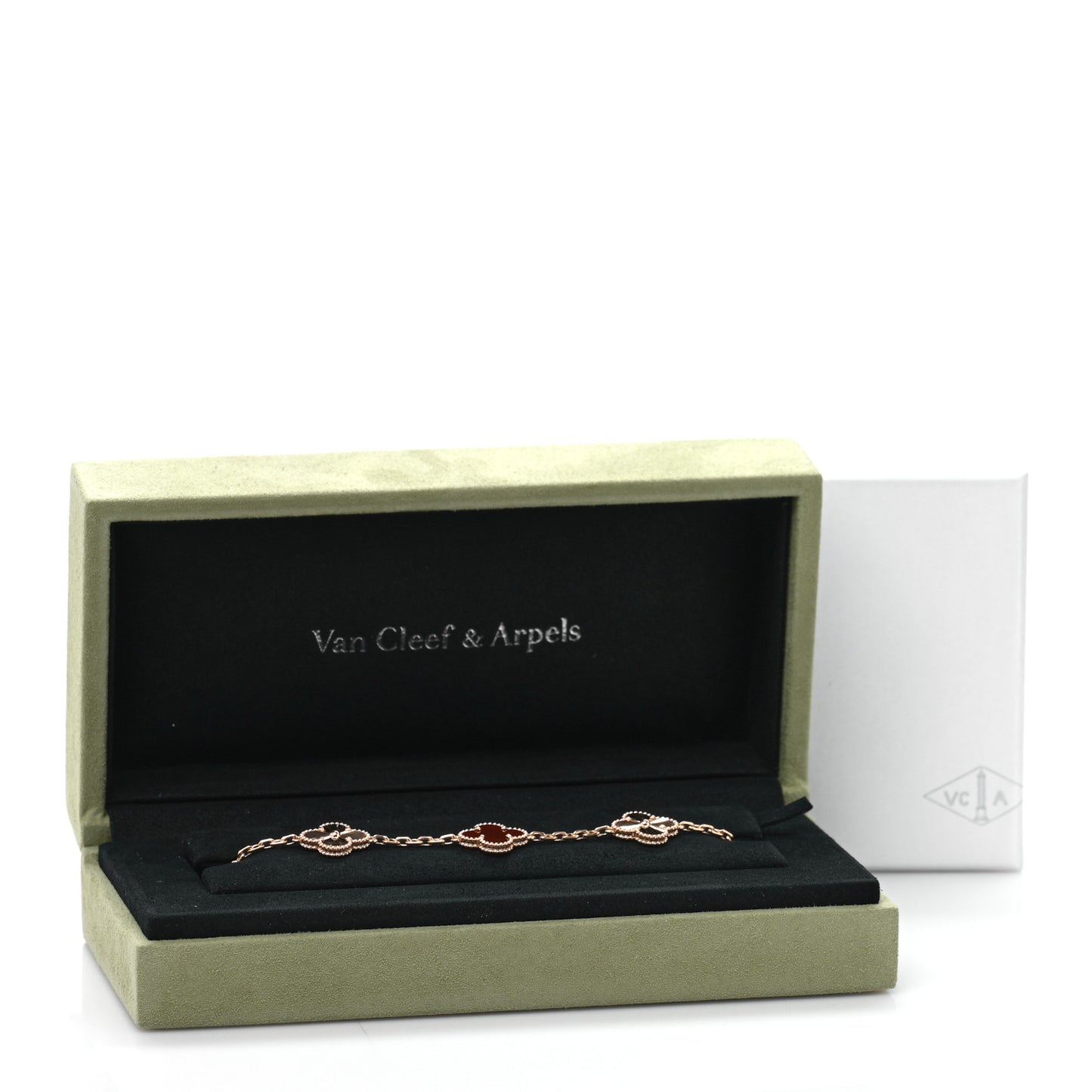 18K Rose Gold Carnelian 5 Motifs Guilloche Vintage Alhambra Bracelet