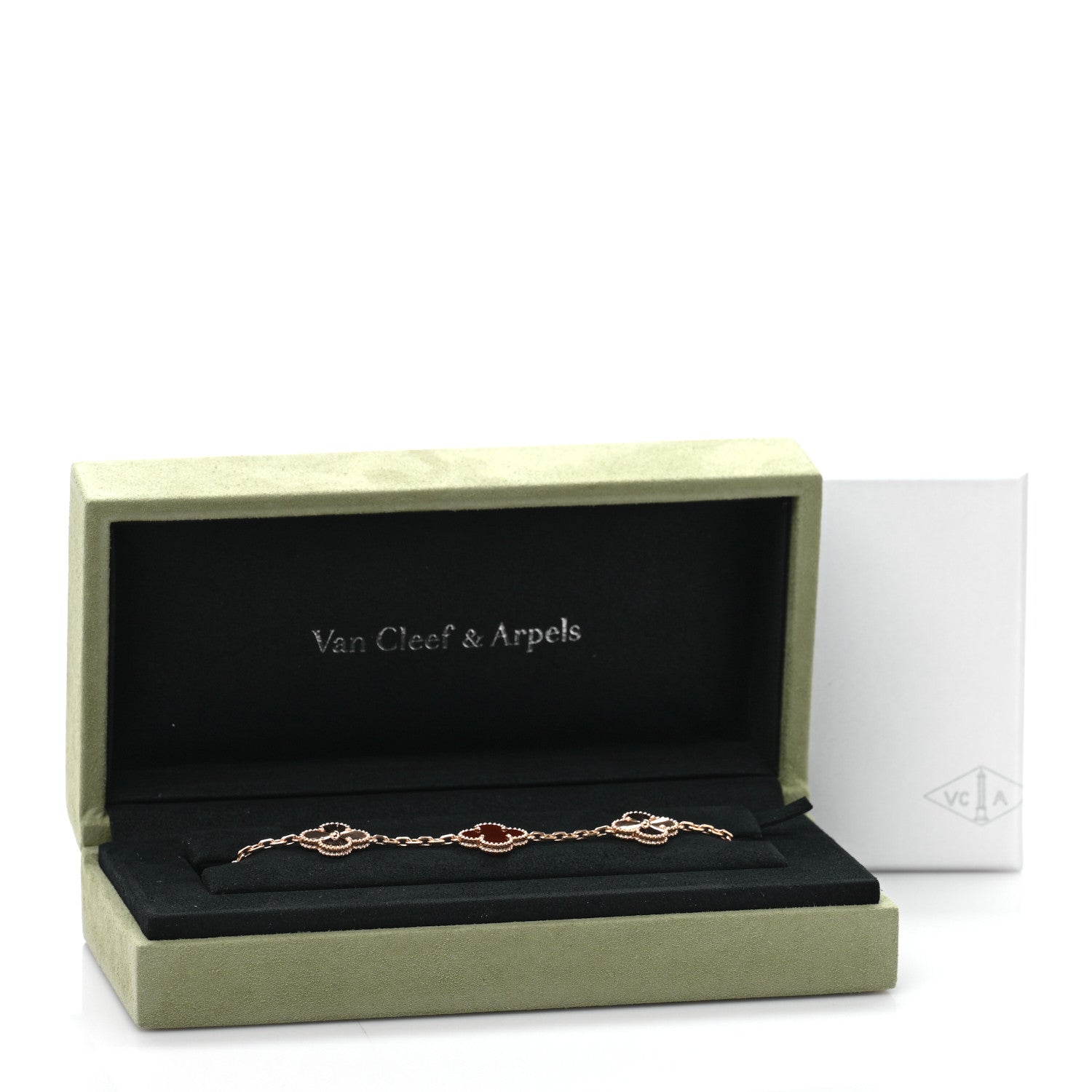 Van Cleef & Arpels 18K Rose Gold Carnelian 5 Motifs Guilloche Vintage Alhambra Bracelet 4 of 4