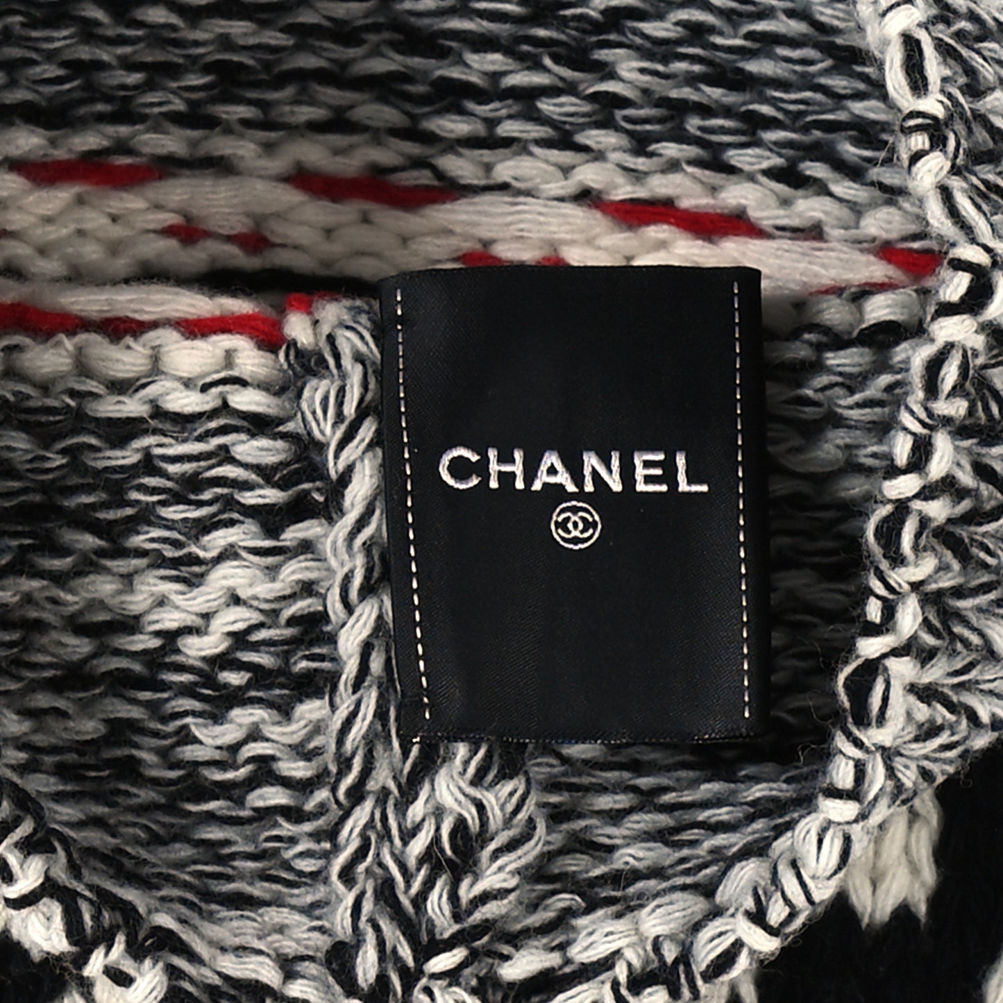 Wool Shearling CC Beanie Hat Ivory Black Red