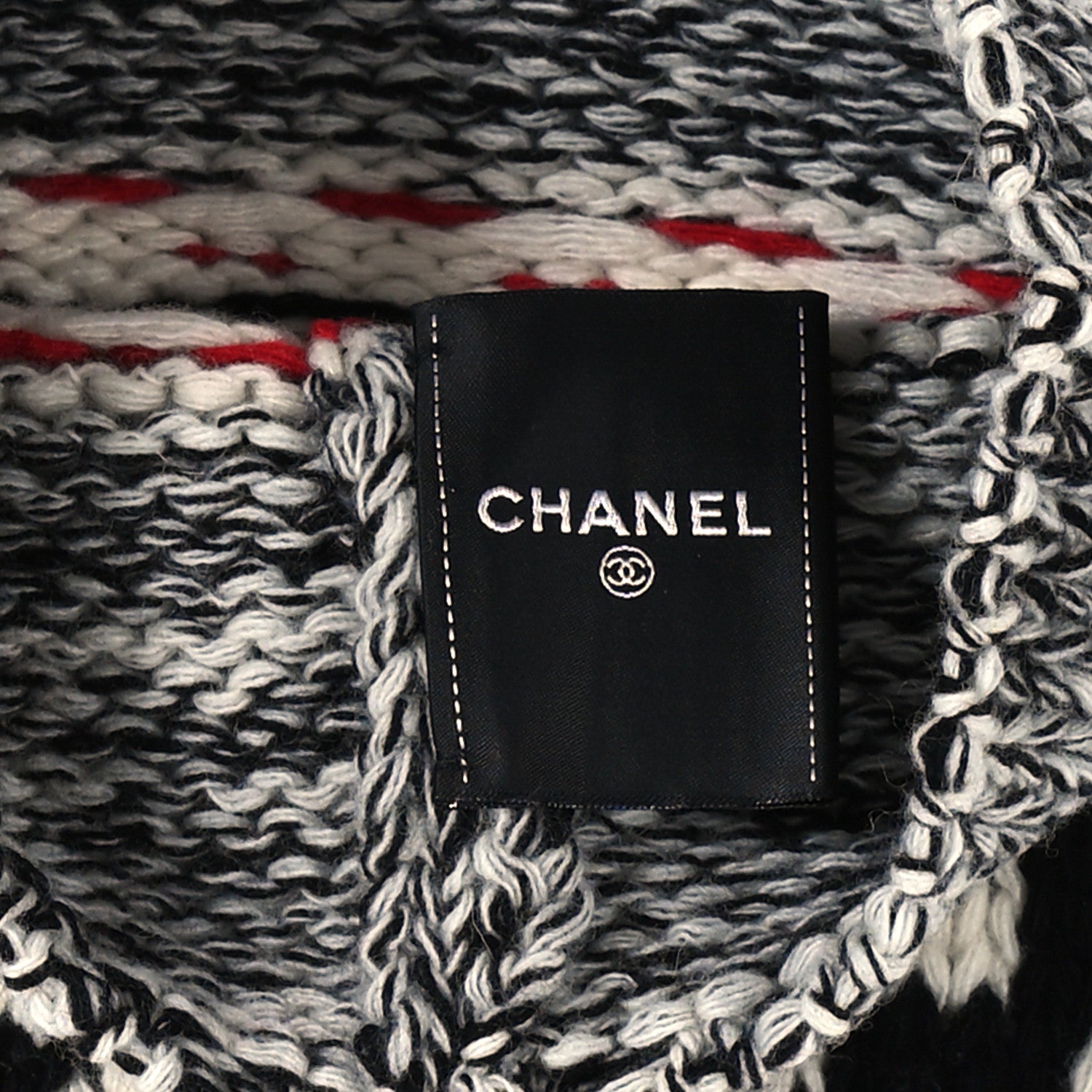 Chanel Wool Shearling CC Beanie Hat Ivory Black Red 3 of 4