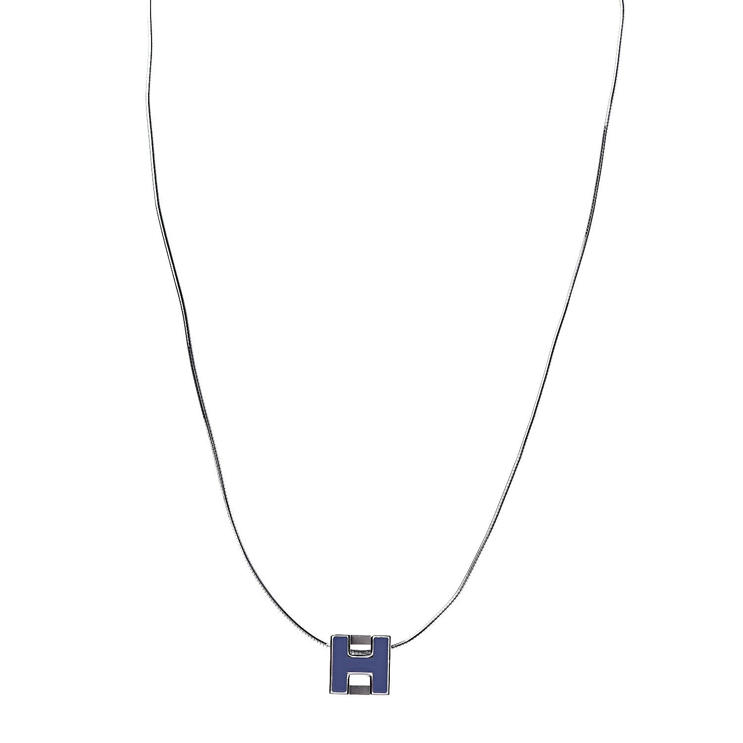 Hermes Palladium Lacquered Cage d'H Pendant Necklace Pervenche 1 of 5