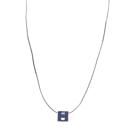 Hermes Palladium Lacquered Cage d'H Pendant Necklace Pervenche 1 of 5