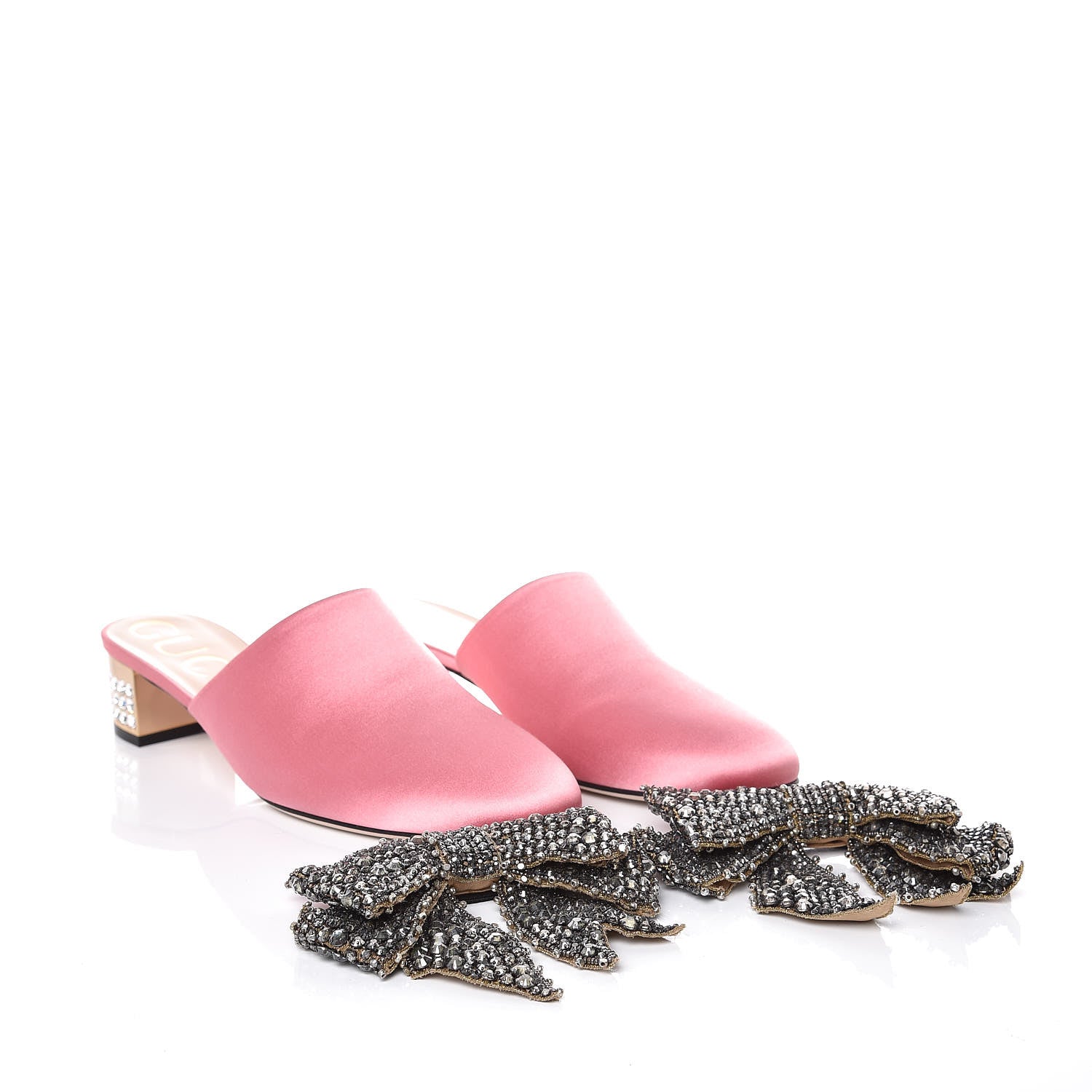 Gucci Silk Satin Crystal Embellished Bow Mules 38.5 Peonia 8 of 9