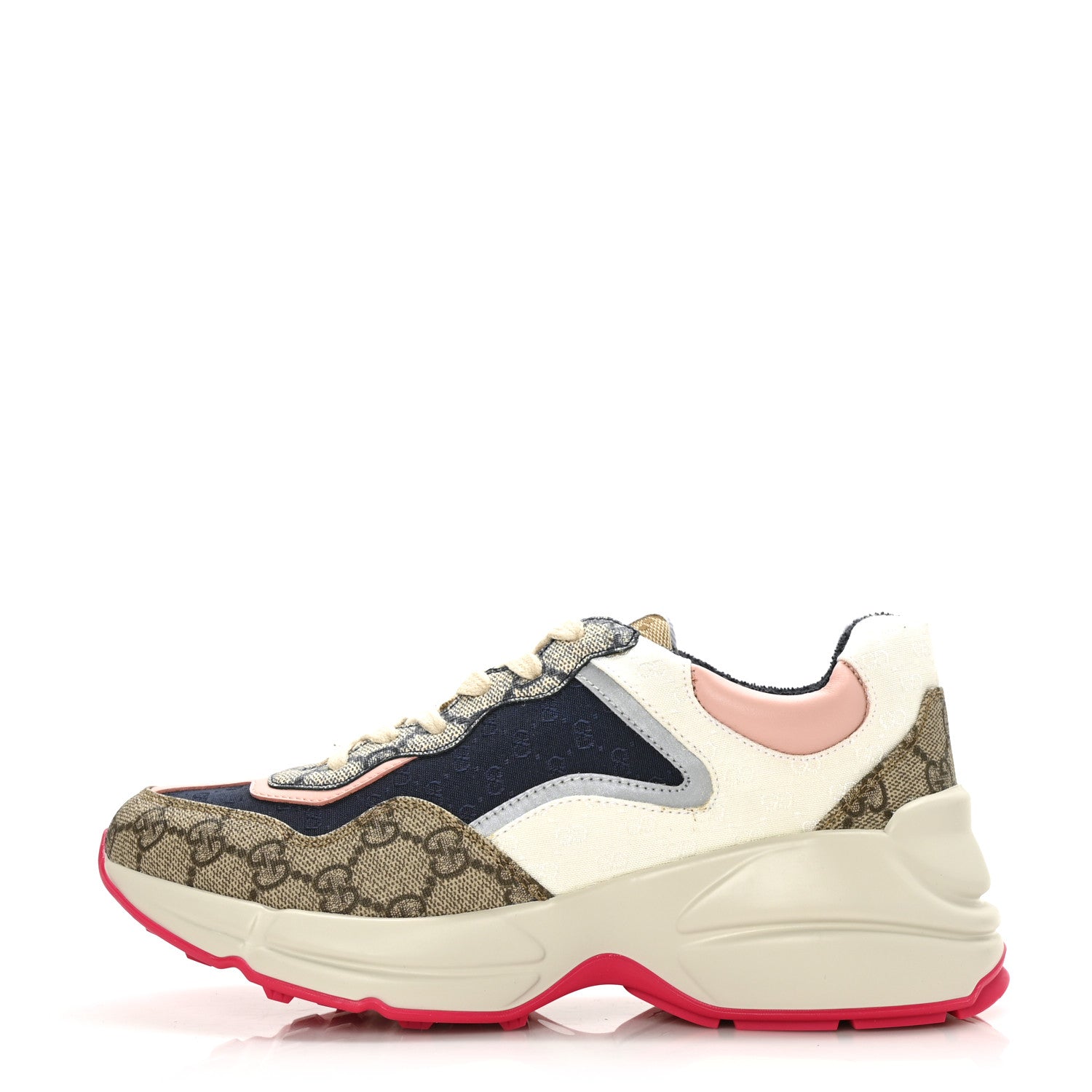 Gucci GG Supreme Monogram Mix Monogram Womens Rhyton Sneakers 37 London Blue Beige Pale Pink 1 of 6